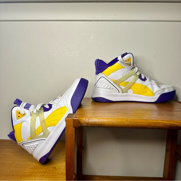🥂SOLD🥂Puma Backcourt Mid Casual Sneakers, Size 5c, Purple White Yellow - Picture 3 of 8